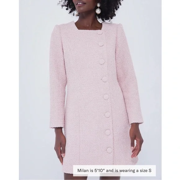 strapless open back dress Pink Boucle Checked Mini Dress – self-portrait-US main image 1